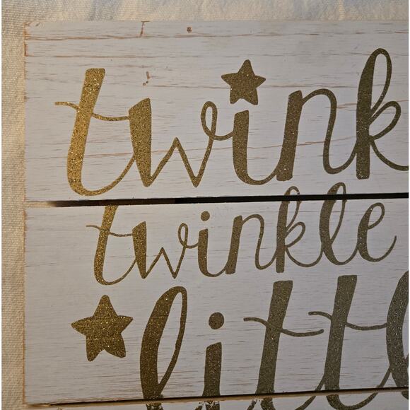 Distressed White Gold Nursey Sign Decor Twinkle Twinkle My Little Bright Star - Picture 2 of 14